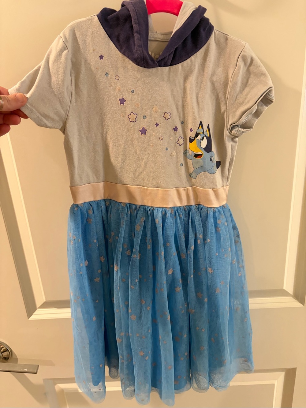 Blue Hooded Star Tulle Dress with Character Accent